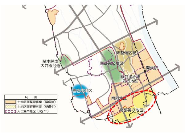 南部第３地区土地区画整理事業の位置図